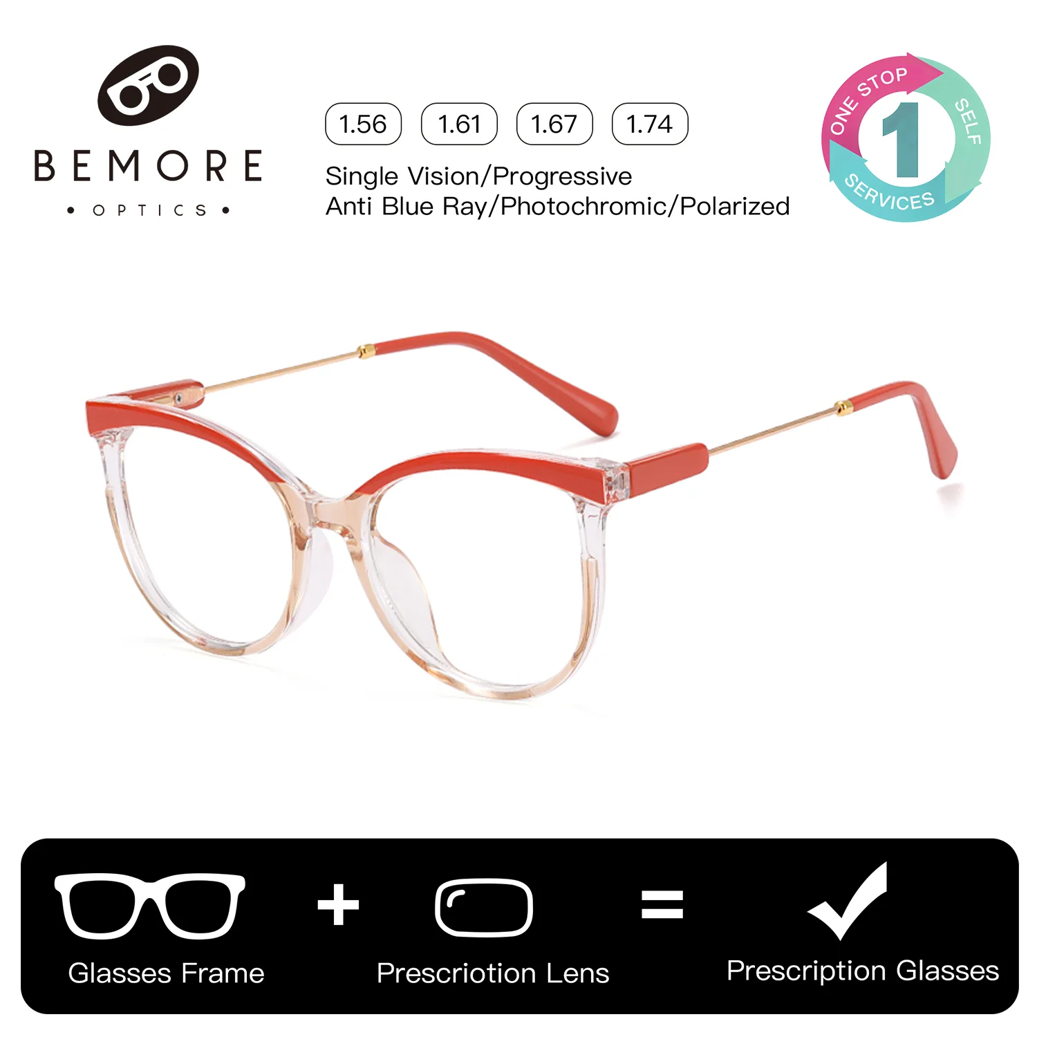 

BEMORE Trendy Round Handmade Acetate Optical Glasses for Woman Square Anti-Blue Ray Photochromic Prescription Sunglasses