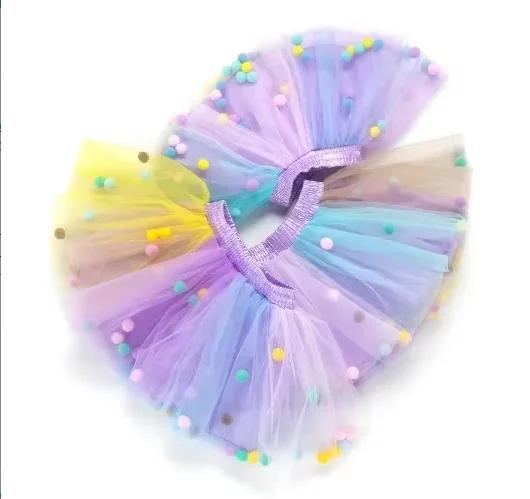 Bild 6: Kinder Geburtstag Babe Tutu Set Kleine Mädchen Kuchen-Print T-Shirt Regenbogen Pompon Mesh Rock Kleinkind Prinzessin Geburtstagsparty Outfit Ph
