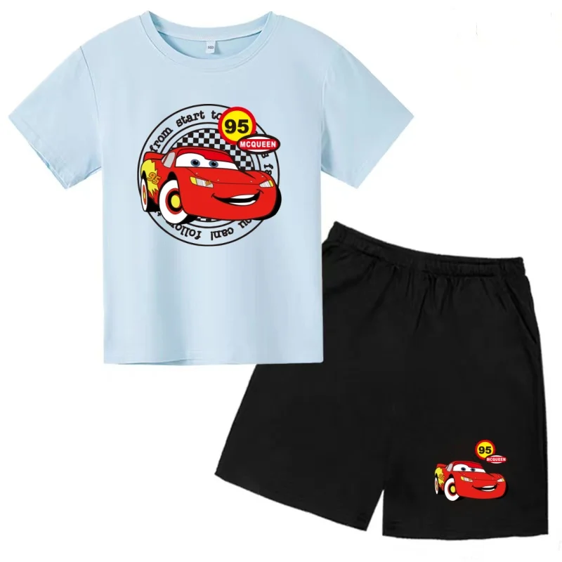 

Kids Summer Car Lightning McQueen T-shirt Boy Girl 3-12Y Round-Neck Charming Casual Coat Short-Sleeved+Shorts Fashion Sports Set