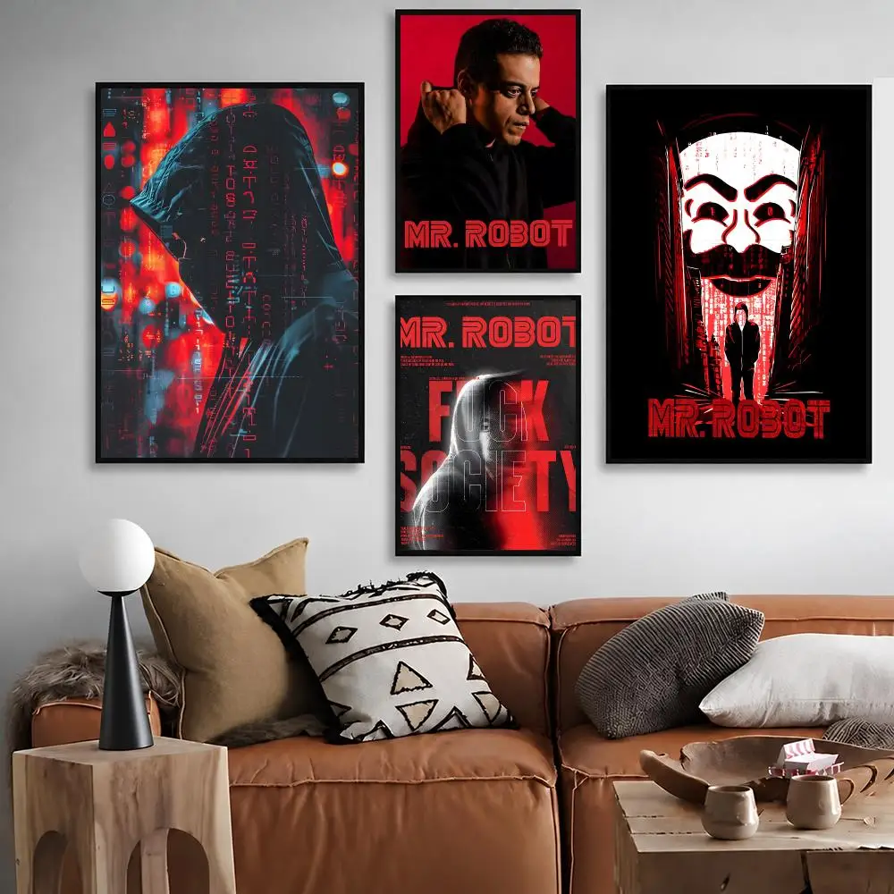 TV Series Mr. Robot Poster Waterproof Peel‑and‑Stick Wall Sticker, Art Print for Bar Cafe Living Room