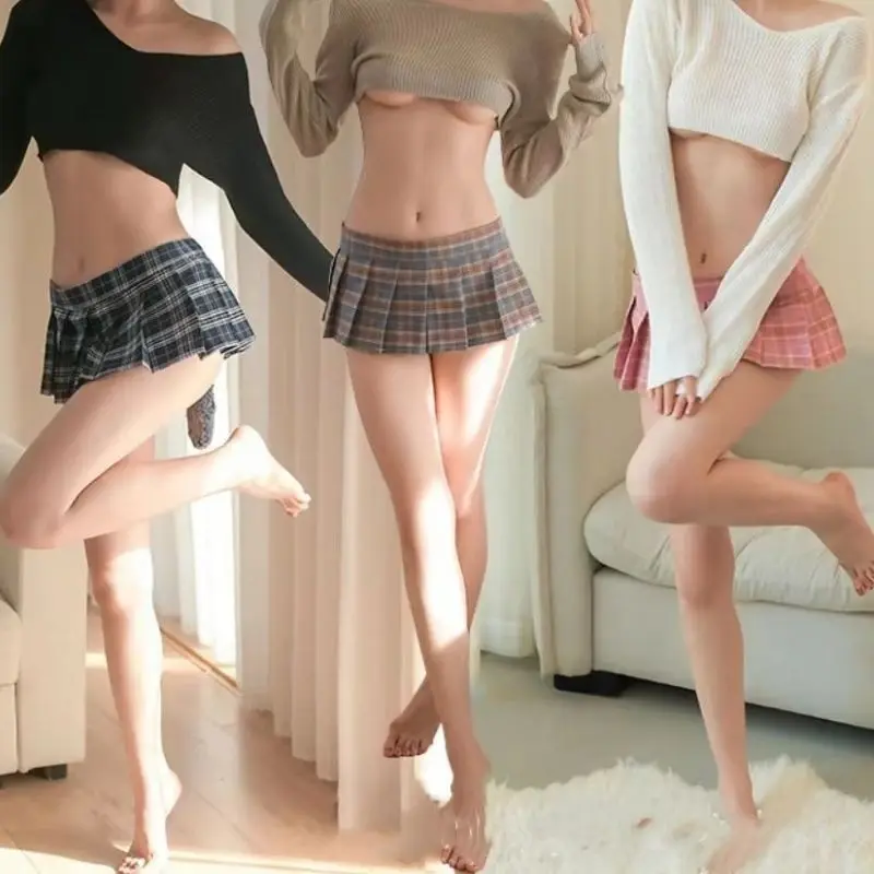 Sexy Low Rise A-line Short Jk Skirts Ultrashort Jk Skirts Plaid Cosplay Costume Skirt Japanese Style Schoolgirl Pleated Skirts