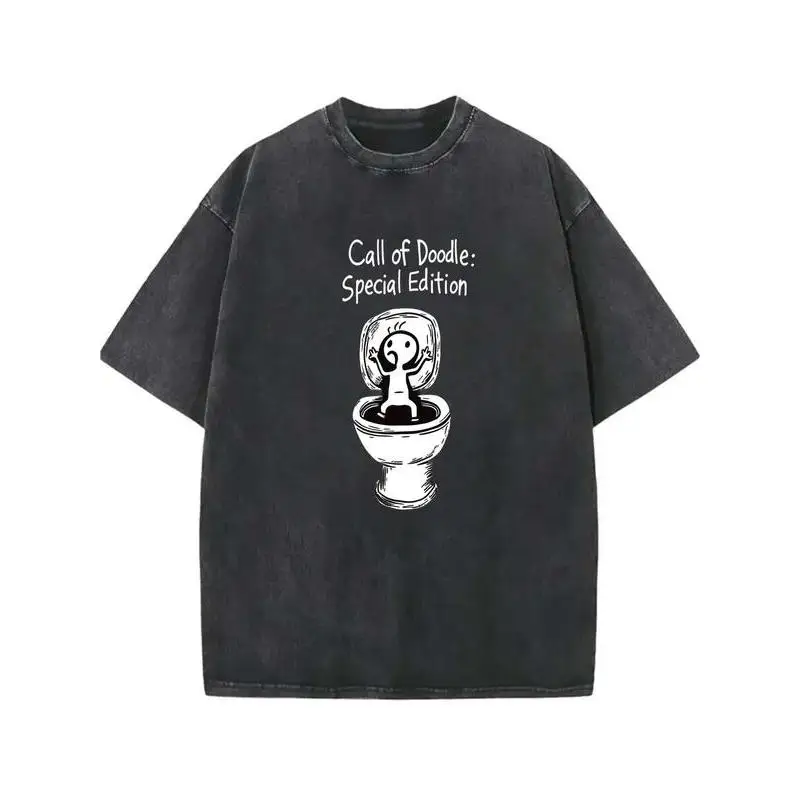 

Funny Toilet Man Washed T-shirt Women's Oversized Graphic Tee Humorous Streetwear Top Gag Gift for Gamer's Birthday