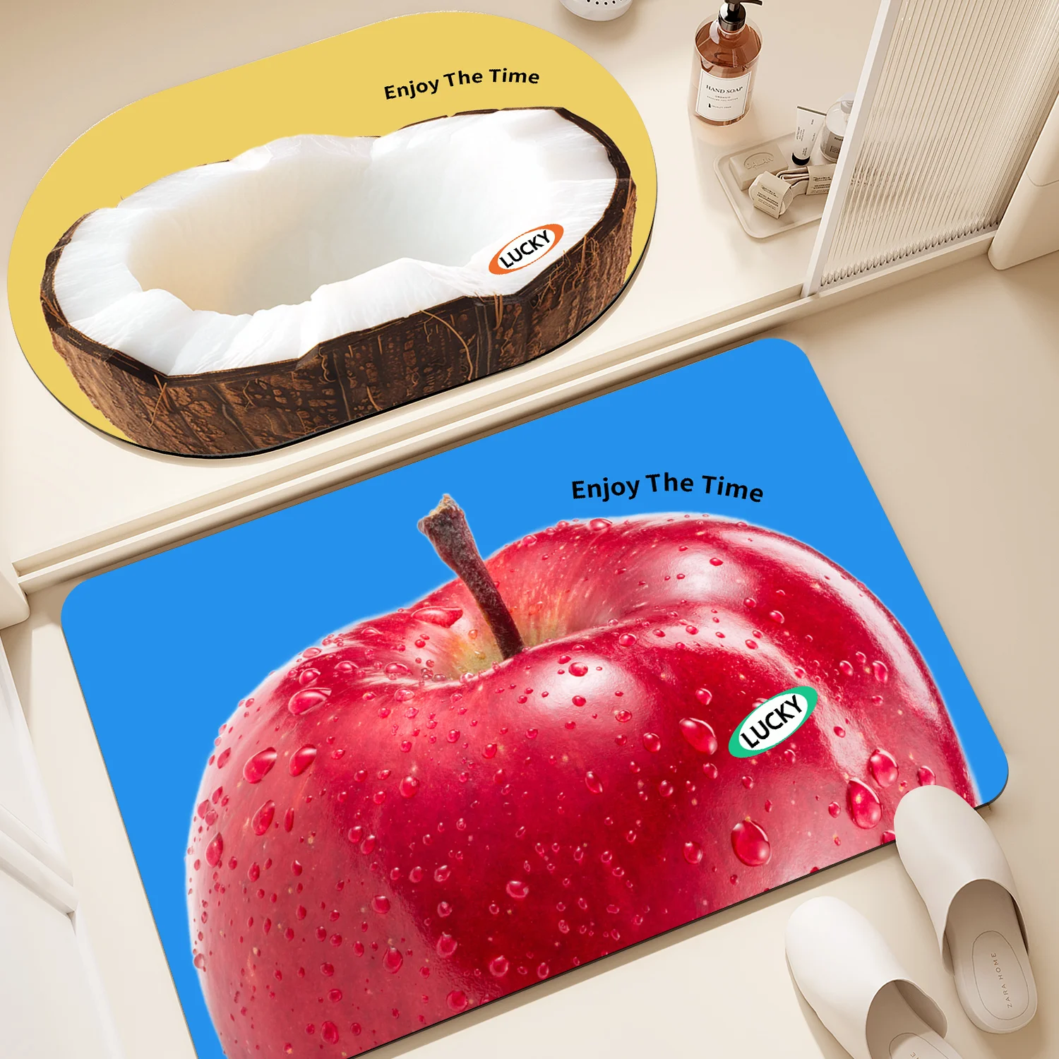 

Креативный коврик для ванной с фруктовым узором, противоскользящий, мягкий, быстросохнущий, влагопоглощающий, для туалета, для дома, прихожей