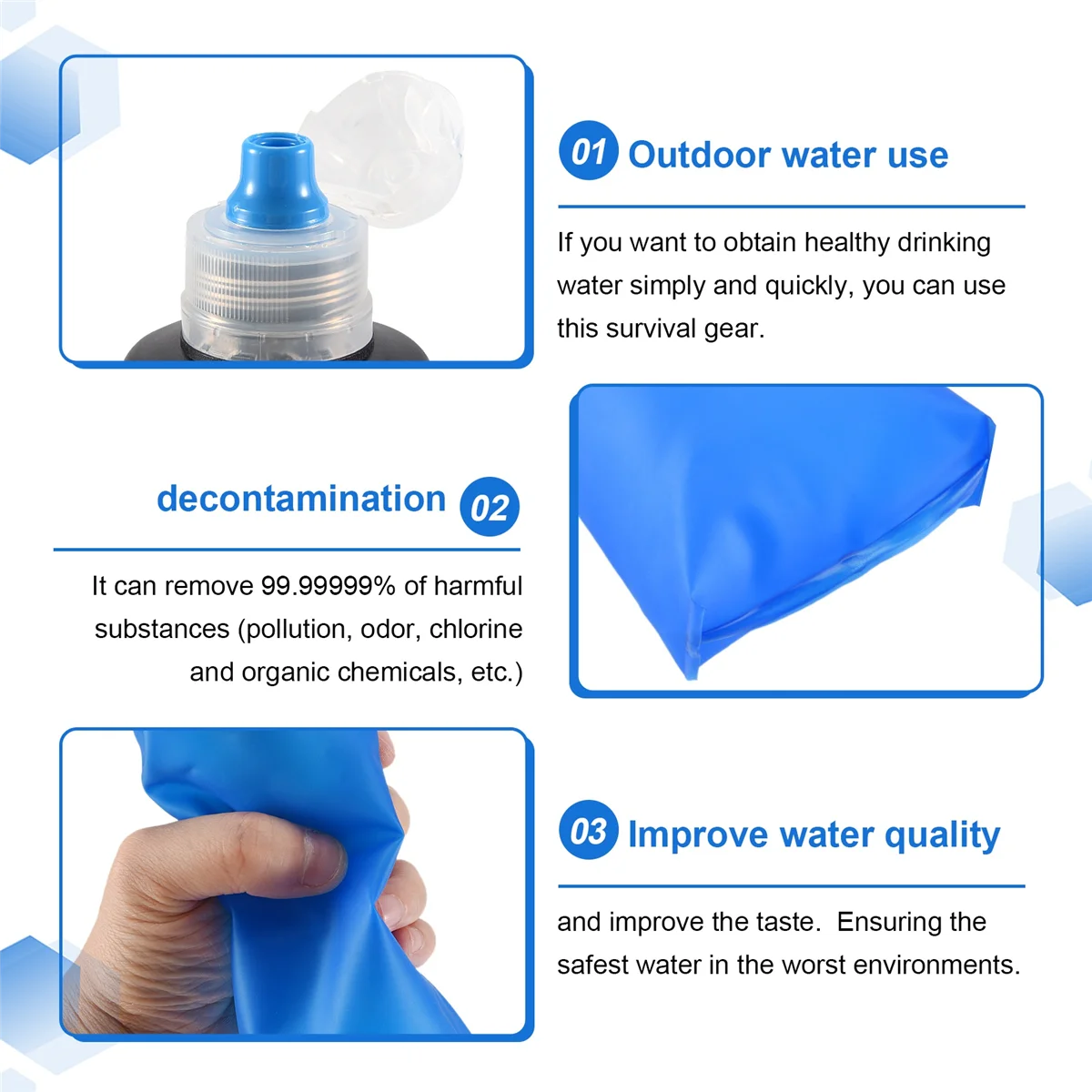 500Ml Water Filter Bottle Water Filter Straw Soft Folding Outdoor Filtered Water Bag for Sport Camping Hiking CyclingJAS