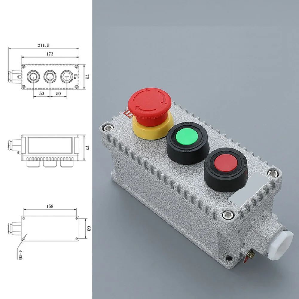 Two Button Explosion Push Button Box with Integrated E-Stop 220V 10A IP65 IICT6 Aluminum Alloy for Hazardous Areas