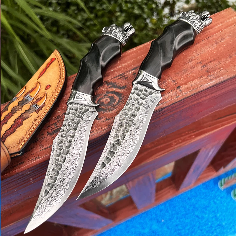 VG10 Damascus Steel Fixed Blade Straight Knife Mountaineering Hiking Tactical Knife Outdoor Camping Hunting Survival EDC Tool