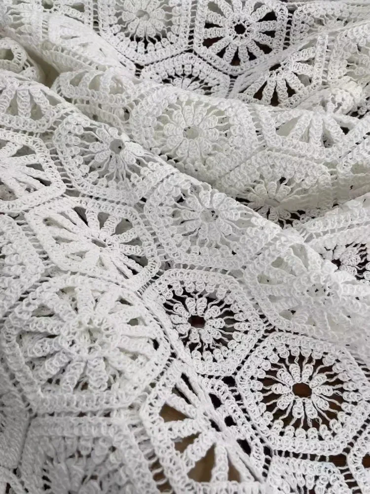 Lace Fabric Pure Cotton Rice White Rope Embroidery Designer Fabrics By The Yard Diy Wholesale Cloth Sewing Per Meters