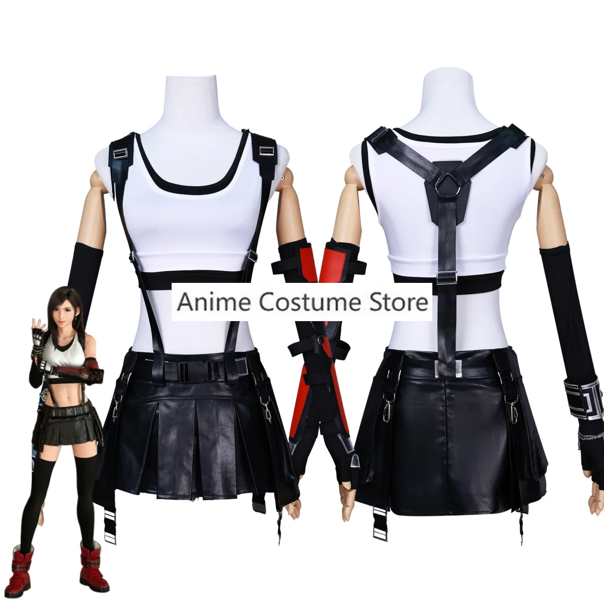 Anime Final Fantasy VII Tifa Lockhart Cosplay Costume Game Combat Uniform T-shirt Short Skirt Wig Woman Sexy Carnival Suit