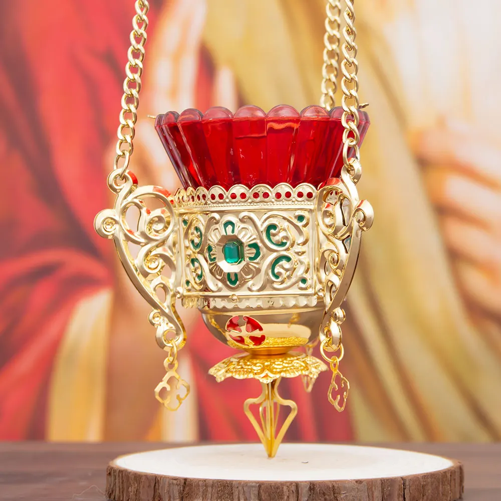 HTISOK Antiker Goldener Kirchen-Weihrauchbrenner mit Karmesinglas-Schale, Vintage-Ritualartefakt, Meditationsbrenner, Sammlerstück für die Altardekoration – Detail 8