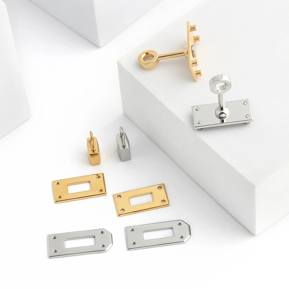 1/4/10Sets New Style Stainless Steel Metal Rectangle Eyelets Lock For Purse Handbags Bags Hanger Sole Plate Lock Accessories