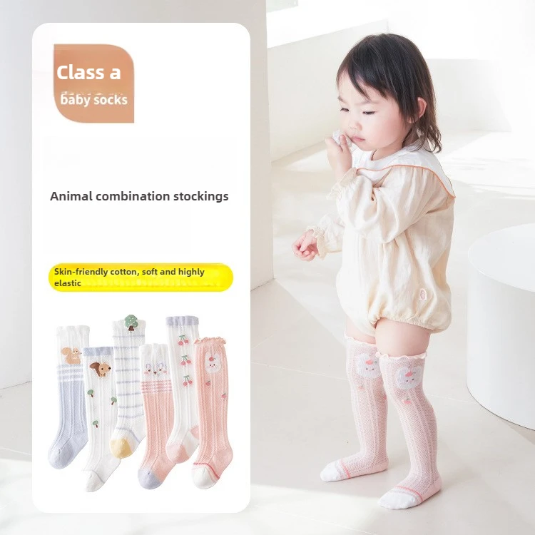 

3pcs-Baby Cartoon Summer Thin Boys Girls Socks Infant Mesh Breathable Seamless Loose Fit Anti Mosquito Long Socks