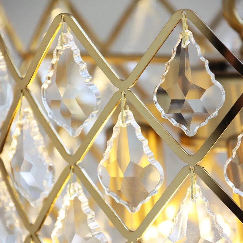 

Современная роскошная хрустальная люстра для спальни, столовой, кухни, золотой круглый подвесной светильник с кристаллами K9 в форме бриллианта