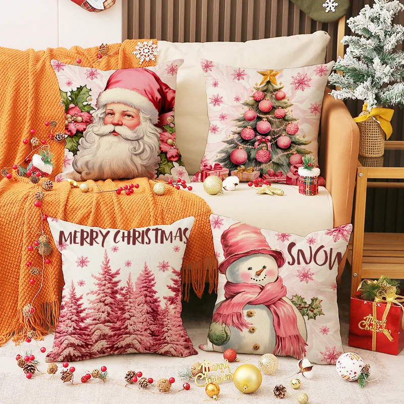 16pcs Christmas Decoration Cushion Cover Christmas Tree Cushion Cover  Christmas Linen Pillow Case Merry Christmas  Decoration