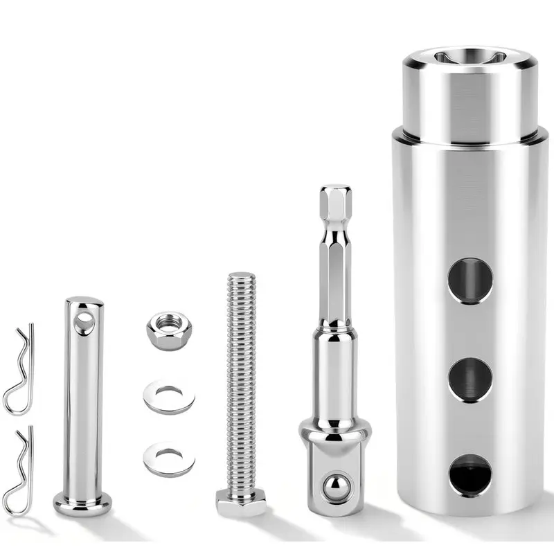 Efficientt-Power Attachment For With 1/2" Socket Bit, 1" Drive Shaft Trailer Jack Drill Adapter, Stainless Steel Turbo Jack Tool