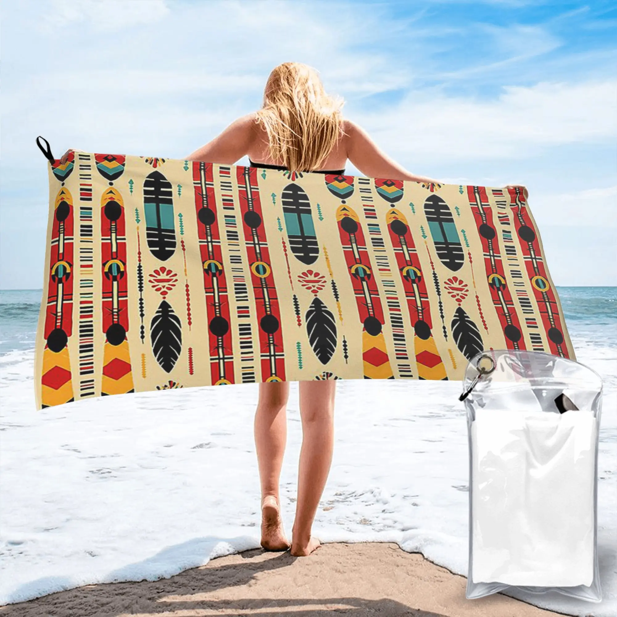 Tribal Patterns 2 Beach Towel Soft Microfiber Quick Dry Absorbent Quick Towels For Mountain Climbing