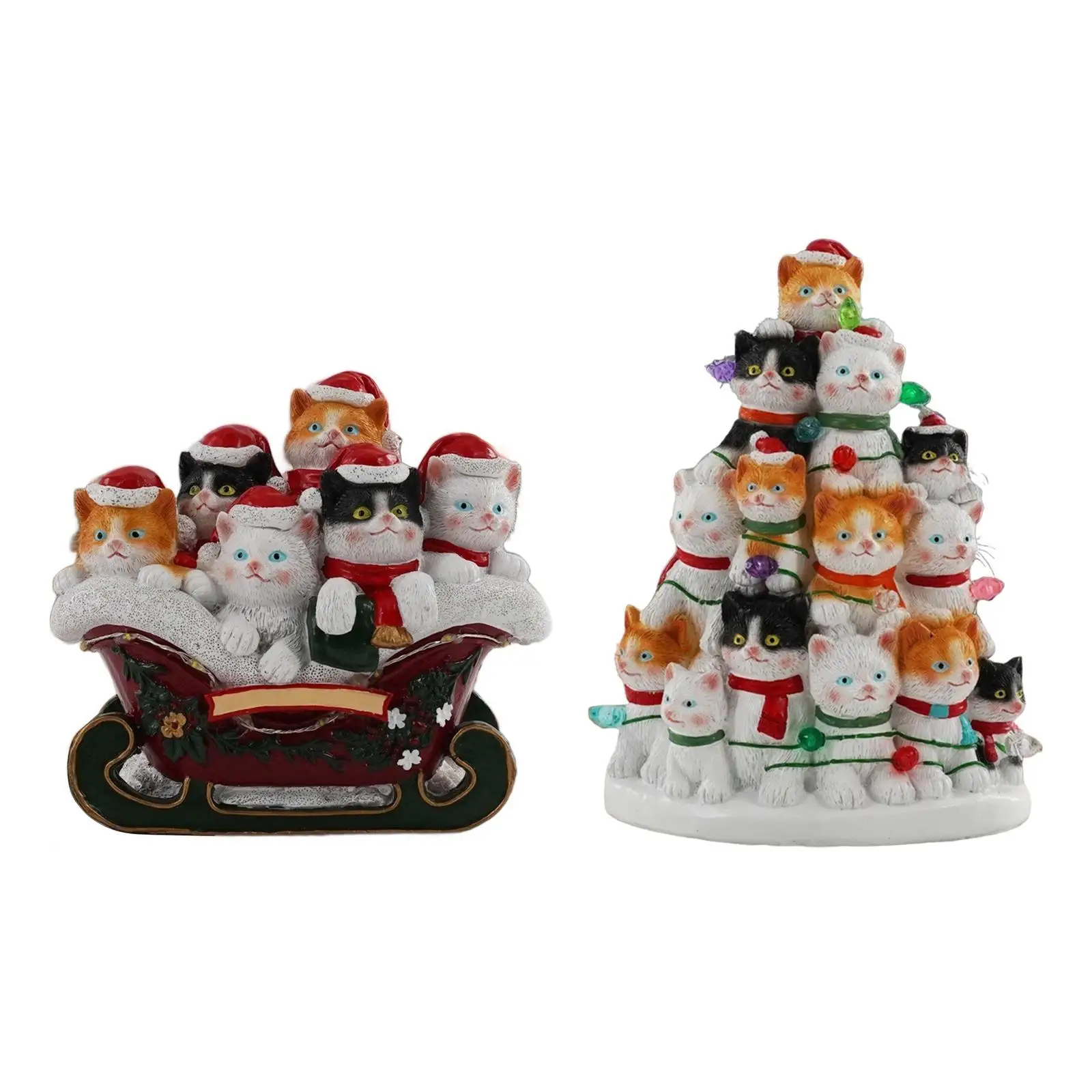 Lighted Christmas Cats Miniature Figurine Photo Prop for Shop Window Decor
