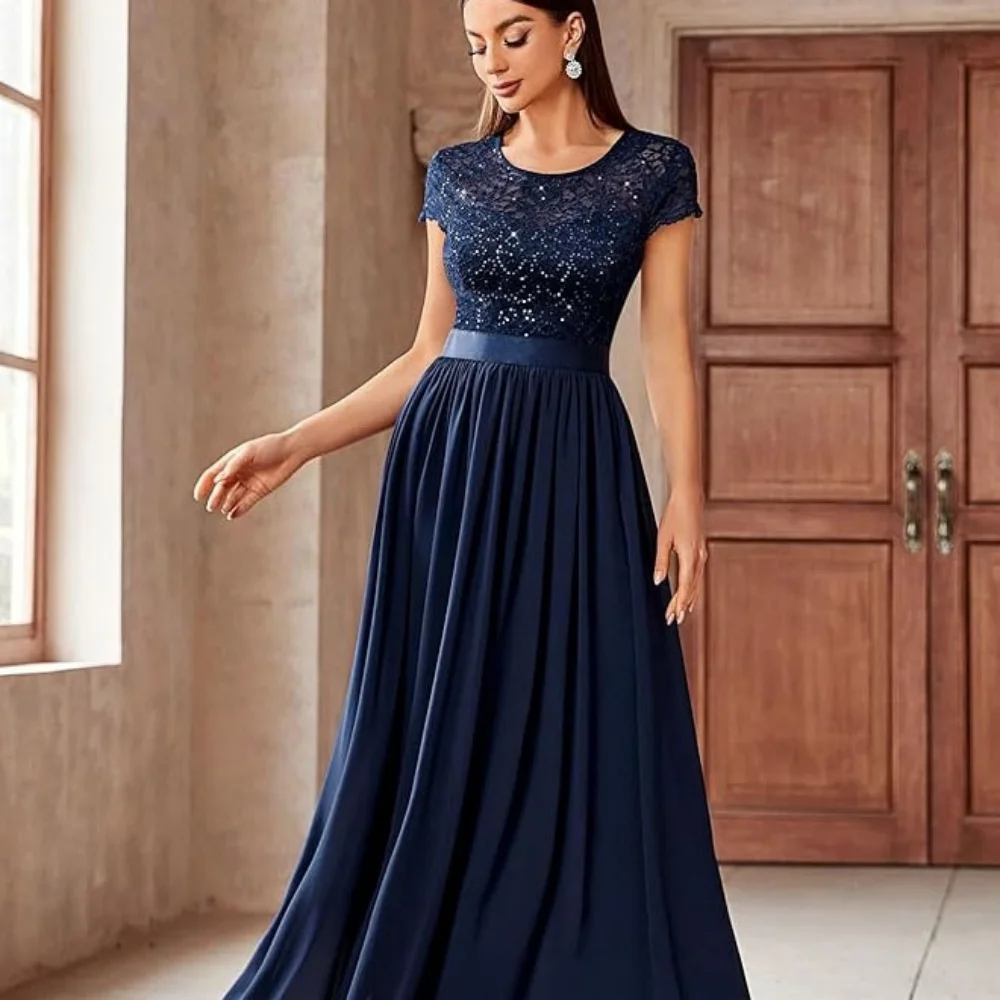 Formele Custom Elegante Moeder van Jurken O Hals Avondjurken Lovertjes Een Lijn Bruid Feestjurk Kant gewaden invitée mariage