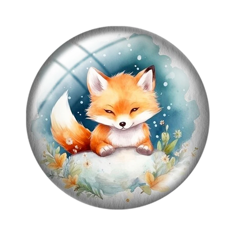 Watercolor  lovely and happy fox 10pcs 12mm/16mm/18mm/25mm Round Photo Glass Cabochon Demo Flat Back Making findings image 4