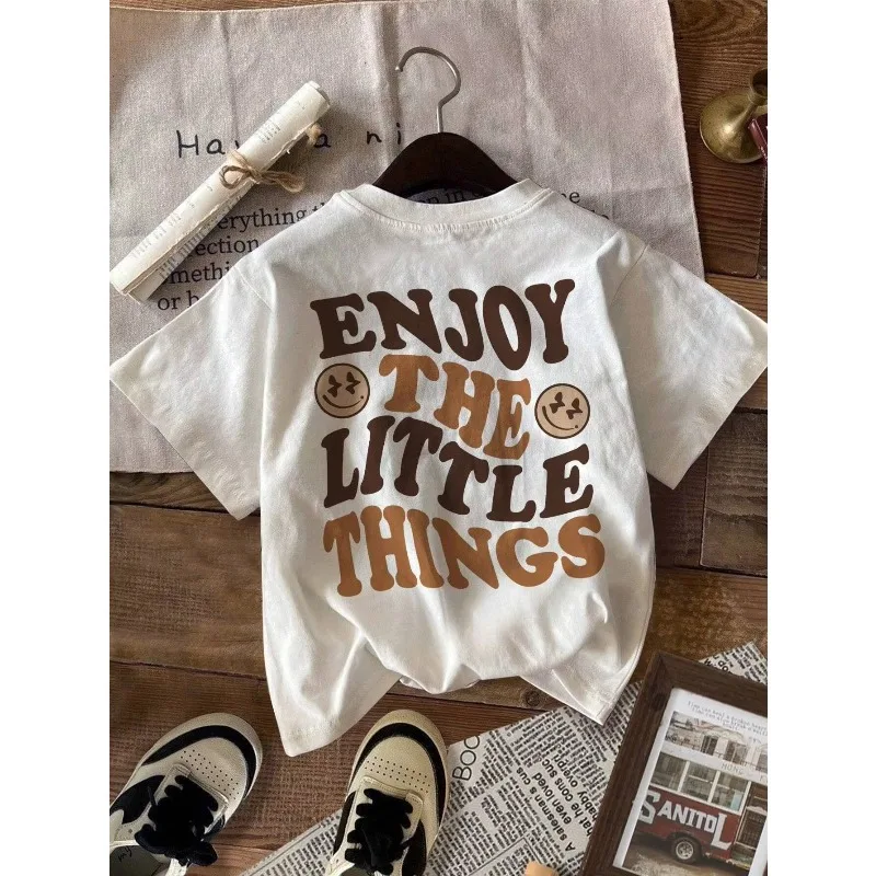 

New Fun and Cute Letter 3D Printed Round Neck T-shirt Casual Simple Loose Style Short Sleeve Sports Breathable Quick-drying Top