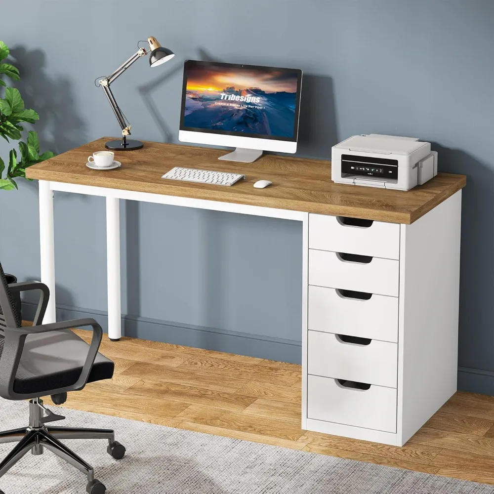 

Computer Desk with 5 Drawers, 47 inches Rustic Brown Home Office Desk with Storage,Modern Simple Laptop Desk Study Writing Table