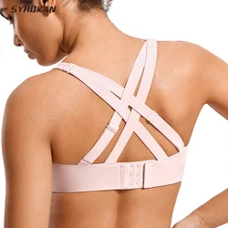 SYROKAN Power On Criss Cross Back Sports Bra for Women High Support Padded Wireless Bras