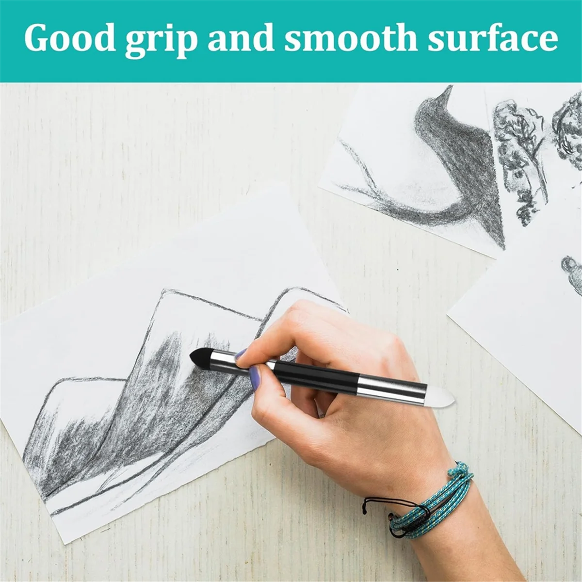 

A06RP 12 Pcs Artist Blending Sponge Pen Double Headed Washable Rubbing Sponge Brush Dual Tip Sketching Wipe Pen