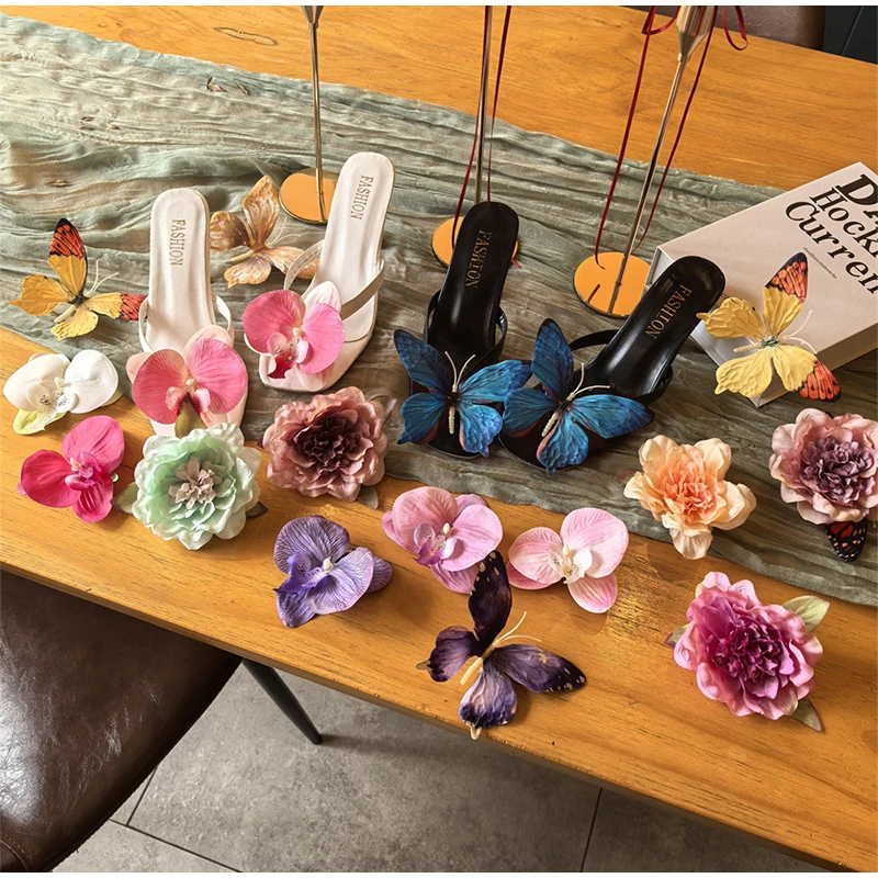 A Pair Of Thai Fairy Butterfly Flower Shoe Buckles Phalaenopsis Shoe Flower Sandals Accessories Seaside Simulation Buckles Decor image 5