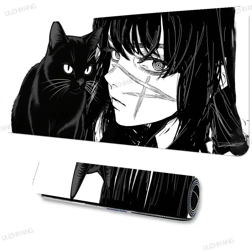 Podkładka pod mysz XXL dla graczy, duża, czarno-biała, anime, kot, mata na biurko PC, dywanik pod mysz do komputera, biura, długa podkładka pod mysz — zdjęcie produktu 7