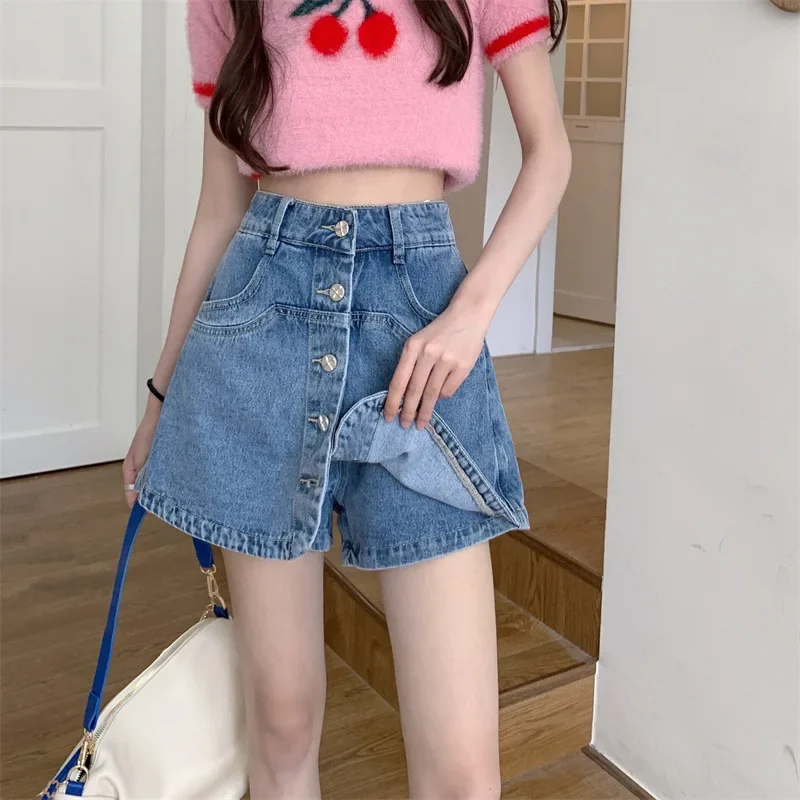 2023 Summer New Denim Skirt Women's High-Waisted A- Line Short Skirt Petite Suit Style Bottoming Short Length Casual Wear