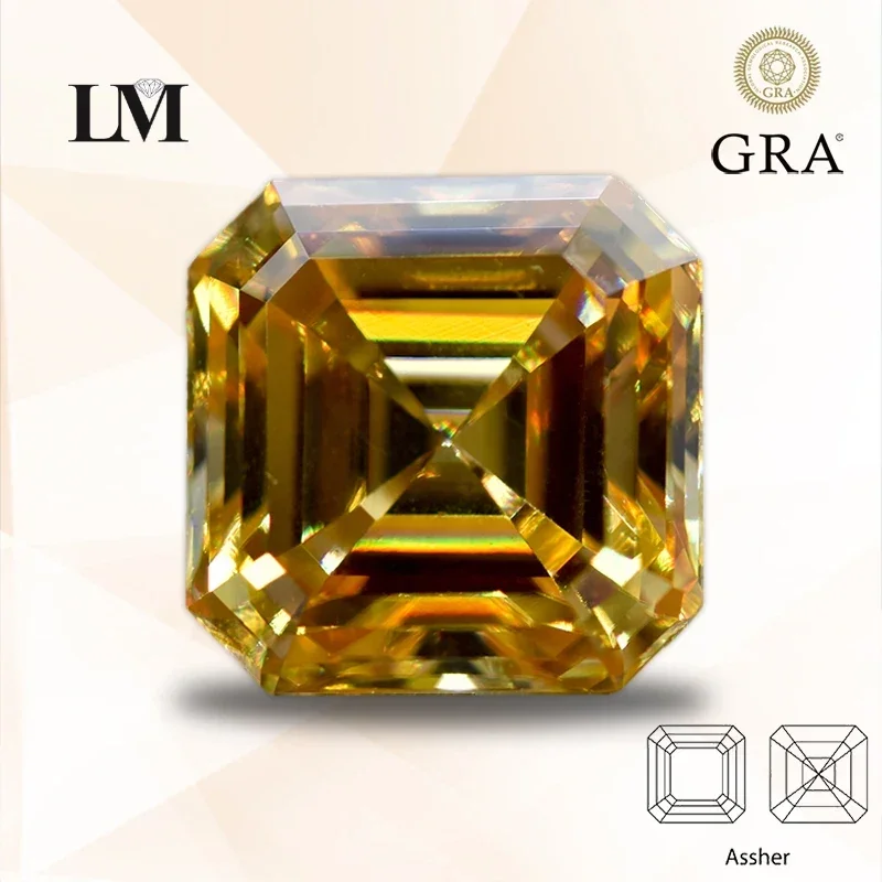 

Moissanite Stone Asscher Cut Champagne Color With GRA Certificate For Pass Diamond Tester Top Charms Jewelry Making Materials