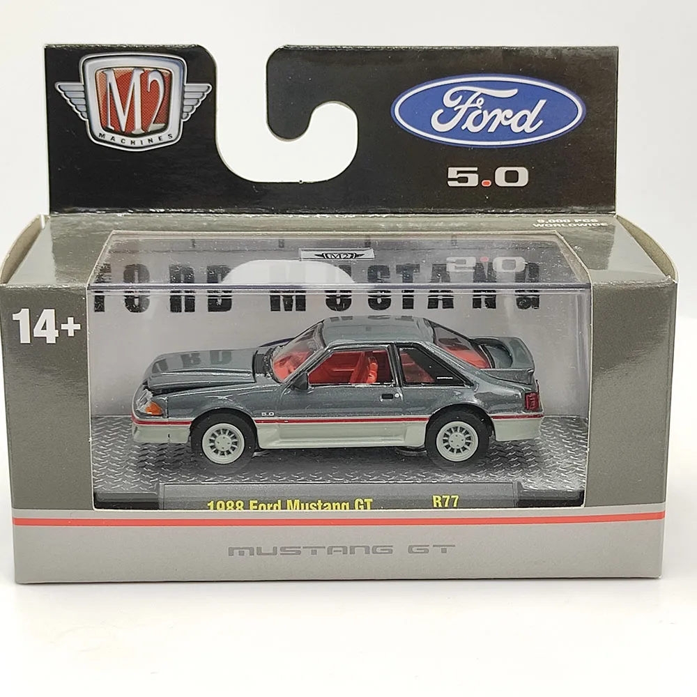 Diecast m2 1/64 escala 1988 ford mustang gt simulação liga modelo de carro brinquedo colecionável presente lembrança exibição