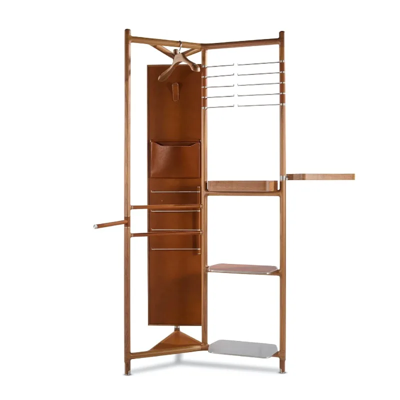 Light luxury minimalist walnut coat rack with mirror, high-end creative designer drop rack