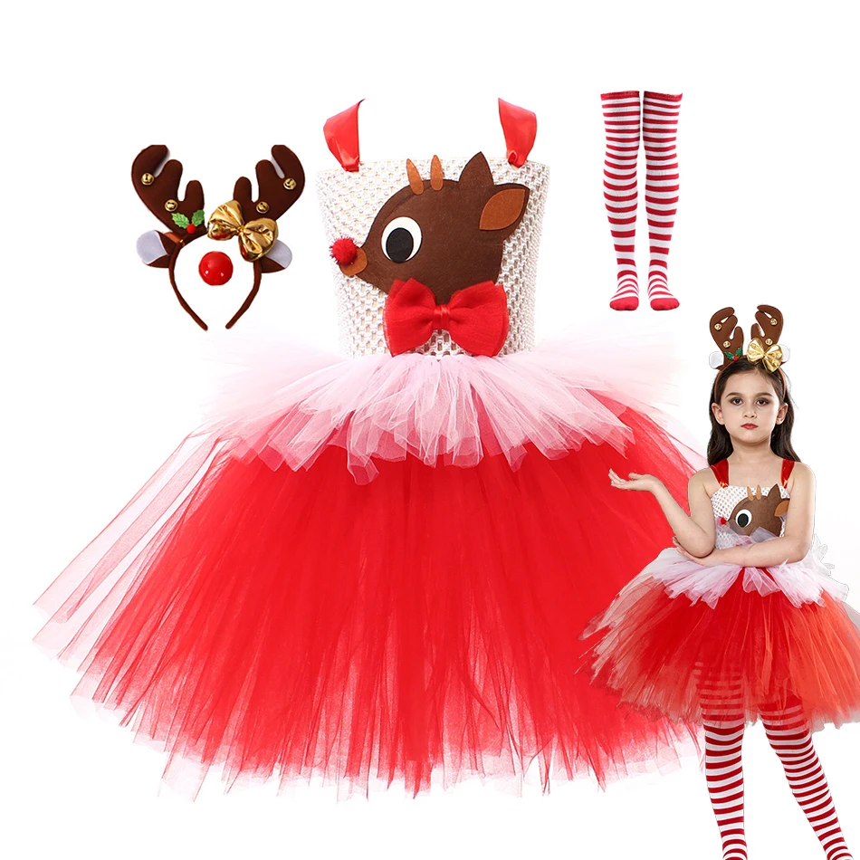 

Deer Disguise Girl Cartoon Dress Cute Tulle Robe Children Party Festival Carnival Costume Kid Chirstmas Clothing Princess 2-12Y