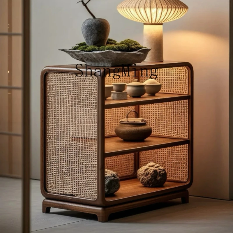 SM solid wood rattan living room storage side several bedrooms storage cabinet tea table tea set display cabinet