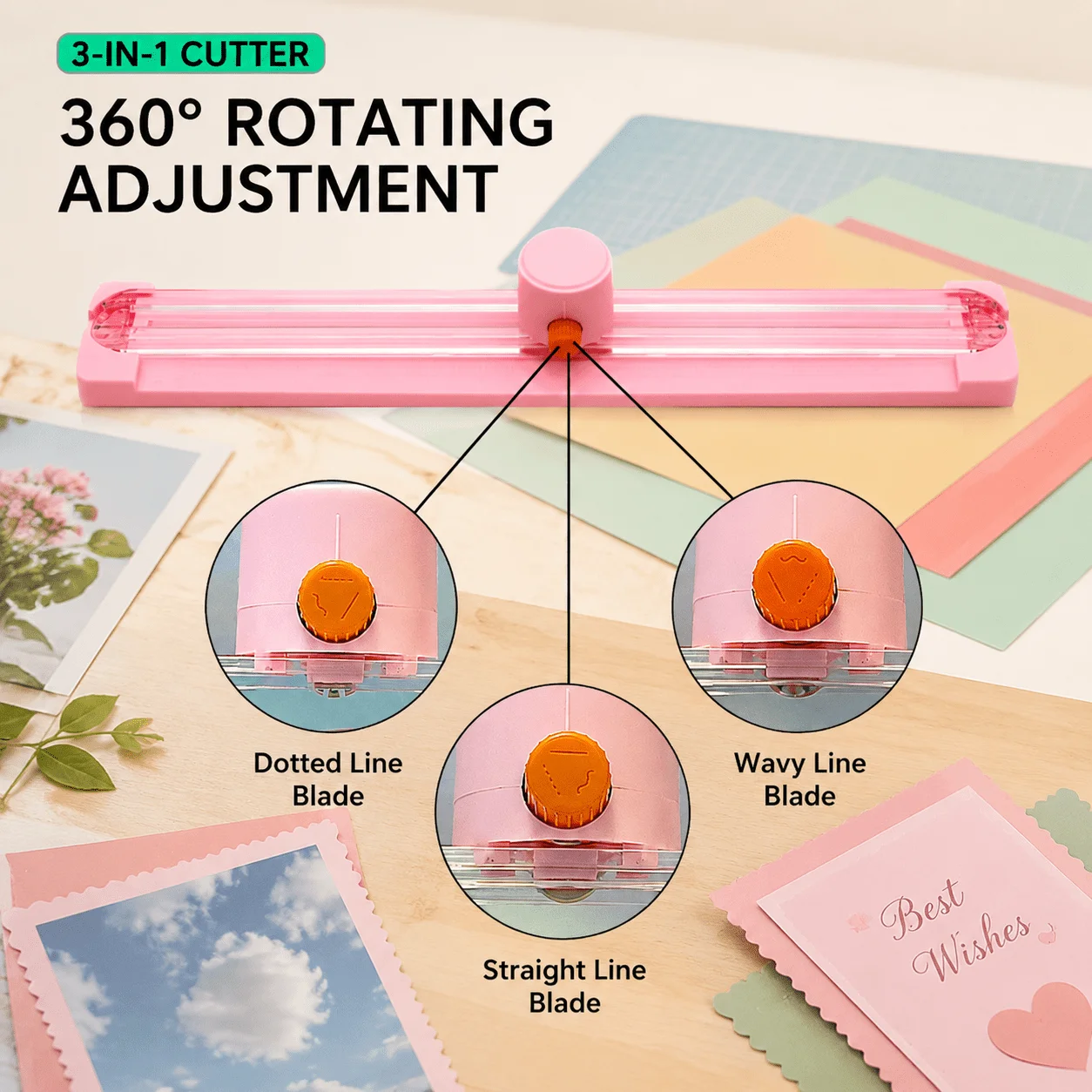 Taglierina per Carta 3-in-1 con Righello Integrato, Strumento di Precisione per Taglio e Piegatura per Foto, Cartoline, Scrapbooking e Forniture di Cancelleria