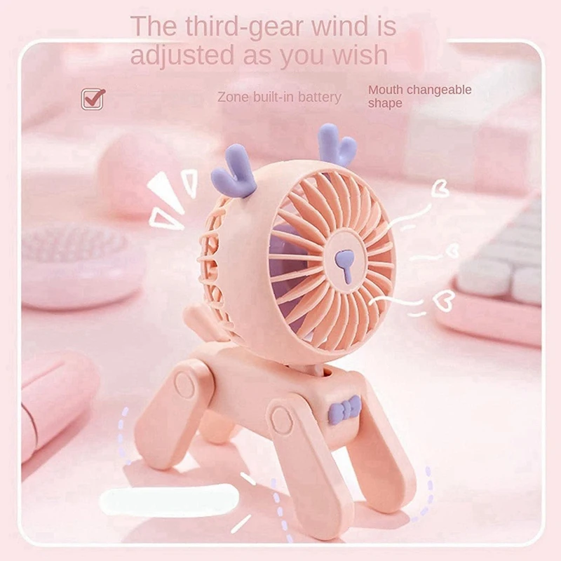 Ventilador pequeño de mesa para adultos y niños, miniventilador de escritorio de pie estable, ideal para viajes al aire libre, color rosa