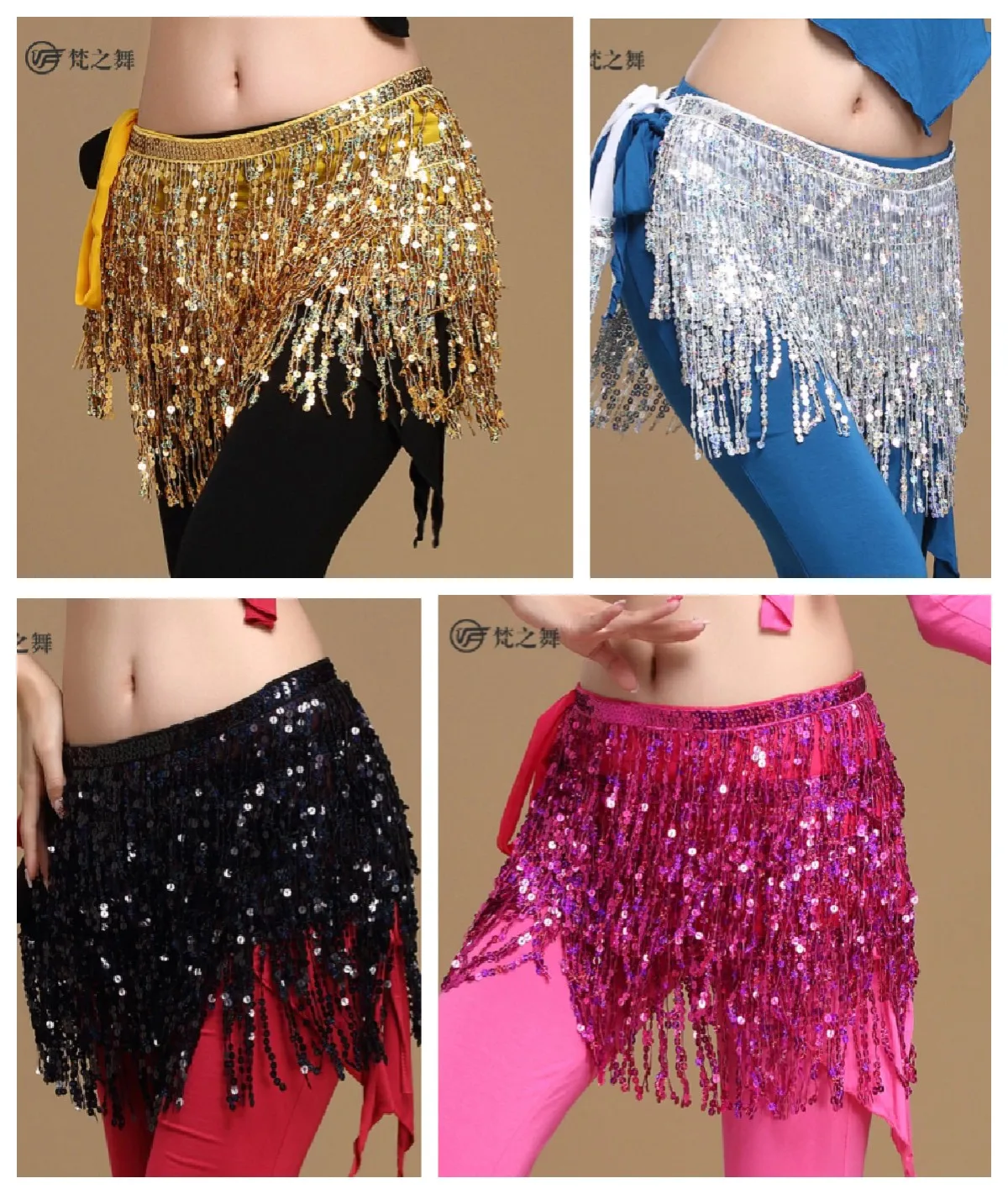 2022 Belly Dance Hip Sequins Tassel Scarf  Belt Skirt W/ Gold bellydance Waist Chain Wrap Adult Dance Wear