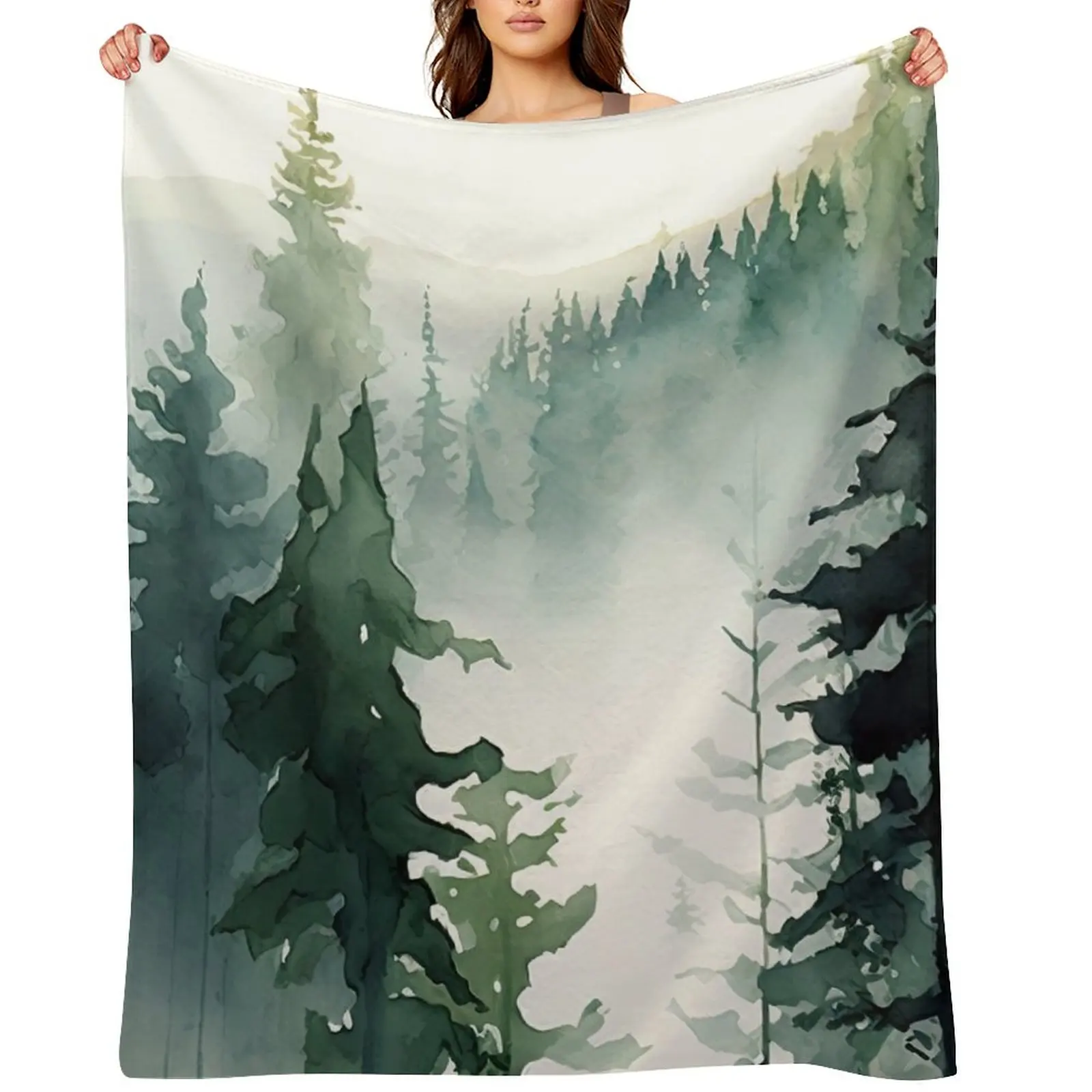 

Foggy Green Forest Abstract Watercolor Throw Blanket Luxury Throw for winter cosplay anime Thin Blankets