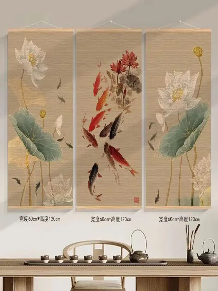 Pittura appesa al loto, attirare la ricchezza, richiamo, pittura decorativa del soggiorno della sala da tè, decorazione della casa feng shui