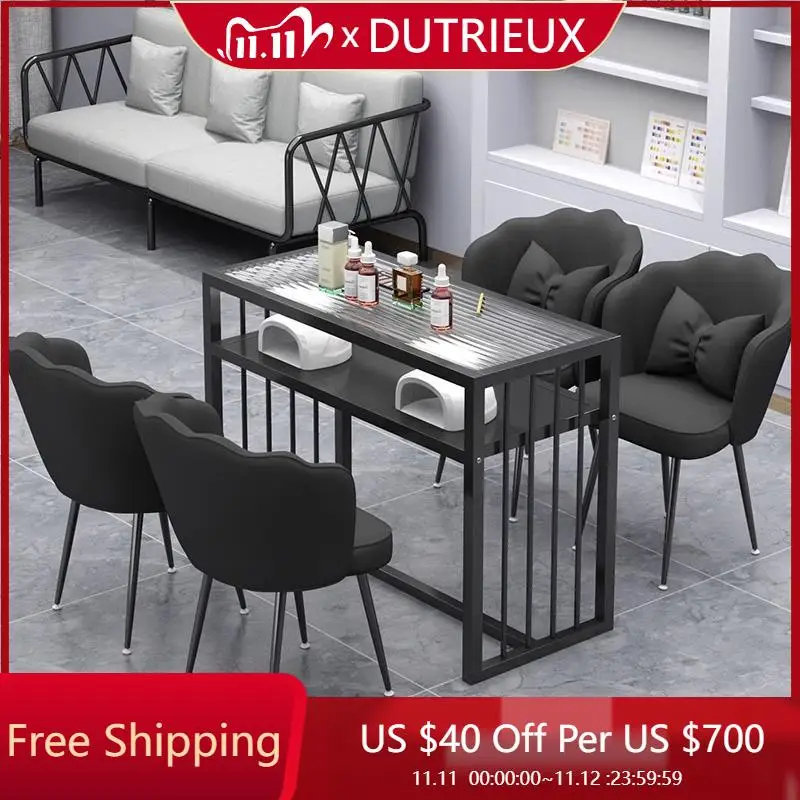 

Workstation Designer Nail Desk Square High Quality Cleaning Simple Nail Desk Aesthetic Modern Glass Nageltisch Salon Furniture