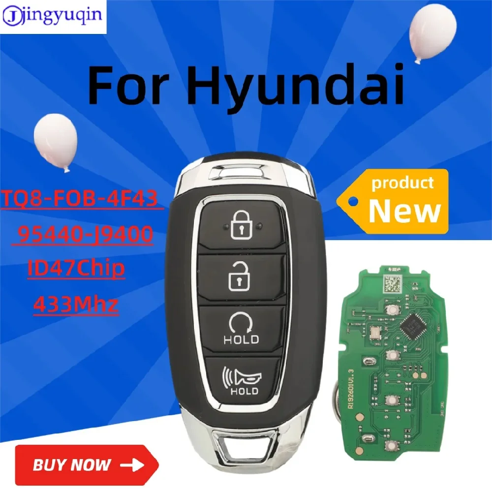 

jingyuqin For Hyundai Kona 2021 Smart card Remote Car Key 433MHZ 95440-J9400 ID47Chip TQ8-FOB-4F43 433Mhz Support cutting blades