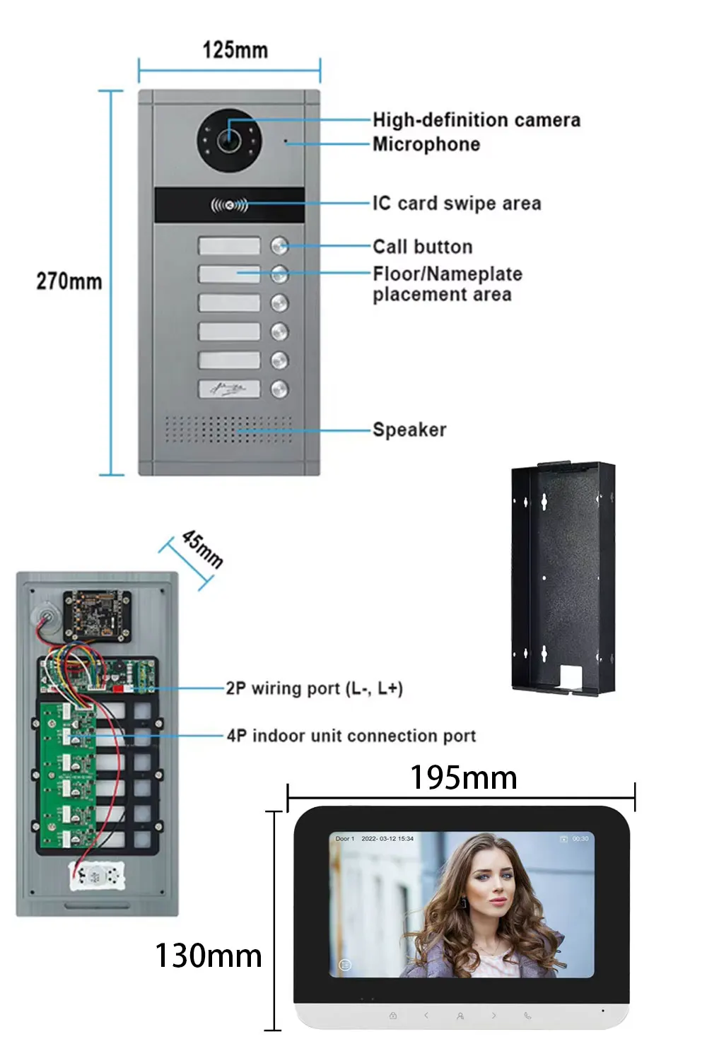 7 Inch WiFi Video Intercom for 6-8 Apartments Door Access Control System Tuya Smart APP Remote Unlock with RFID Doorbell Camera