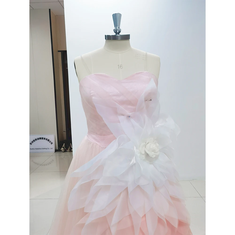 Pink Organza Sweetheart Flowers Evening Dress Formal Occasion Ball Gown Chapel Train Elegant Women Luxury Wedding Dresses 2024