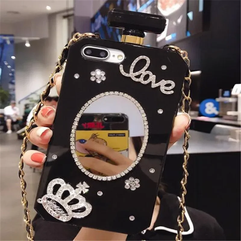 Diamond Crystal Cute Pearl Perfume Bottle Shaped Chain Handbag Case Cover for iPhone14 15 12 13 pro max XS MAX XR 16 PLUS Case