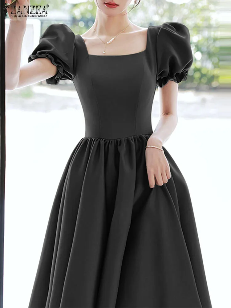 

ZANZEA Casual Square Collar Vestido Elegant Mini Dresses Fashion Women Puff Short Sleeve Sundress 2024 Summer Waisted Party Robe