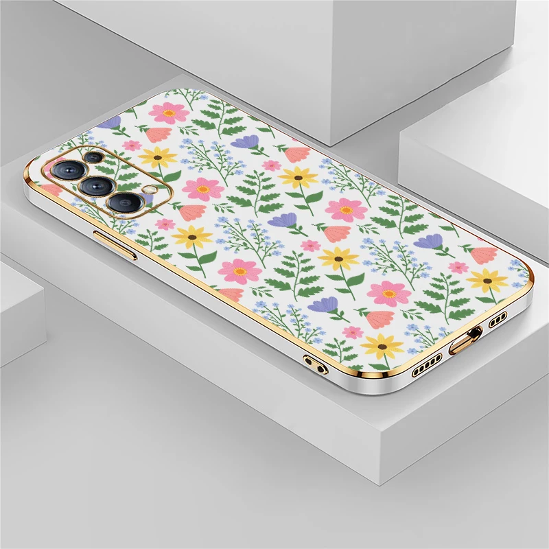 

Plating TPU Phone Case For OPPO Reno 4Z 4G 2 2Z 2F 5 5G 5F 5K 4 5 6 7 Lite Cute Flowers Pattern Shockproof Protective Cover
