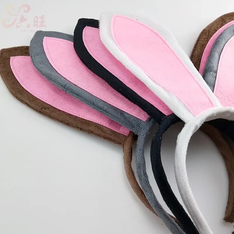 Pink White Bunny Ears Headbands Rabbit Cosplay Costume Accessories Bendable Ear Tail Bow Paw for Kids Adult