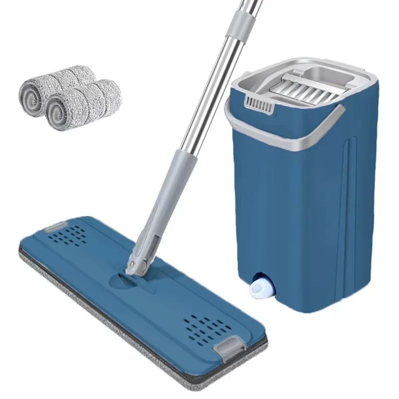 

Hands-Free Flat Squeeze Mop Set with Microfiber Pad And Bucket for Hardwood Laminate Floor Window Cleaning Wet/Dry Washable