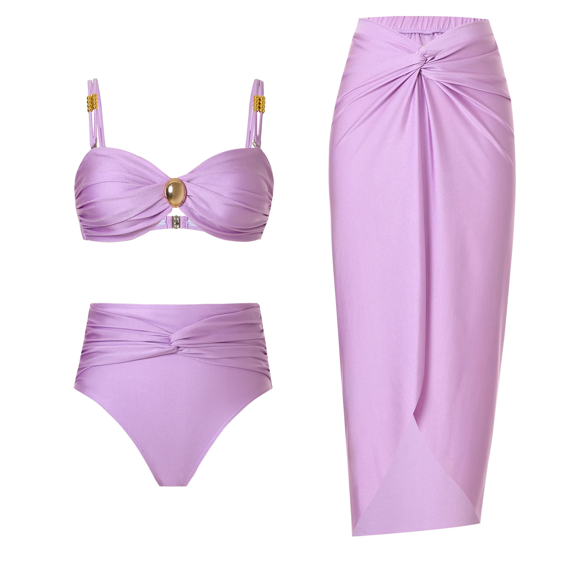 2 Pieces Beach Swimwear Split Bikini High Waist Swimsuit Three-piece Swimsuit Women Cover Up Dress Tankini Swimsuits Women