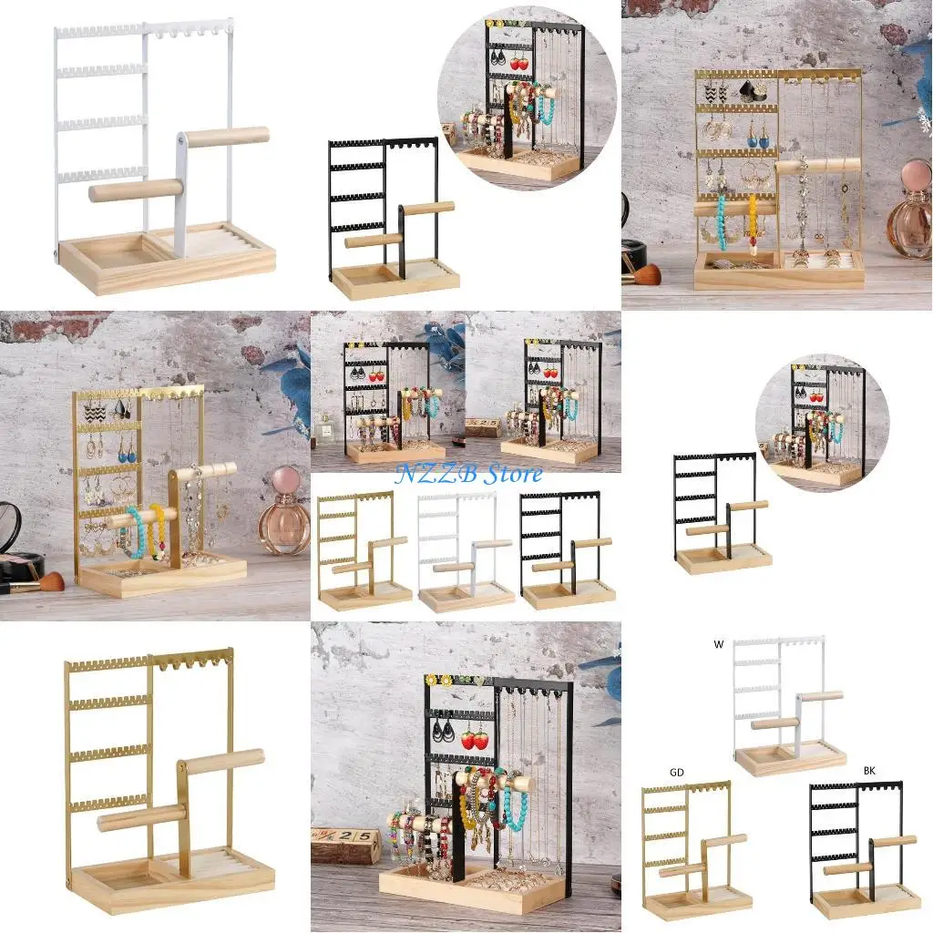 

T21F Подставка-органайзер для ювелирных изделий с деревянным подносом Подставка для ювелирных изделий Держатель для сережек